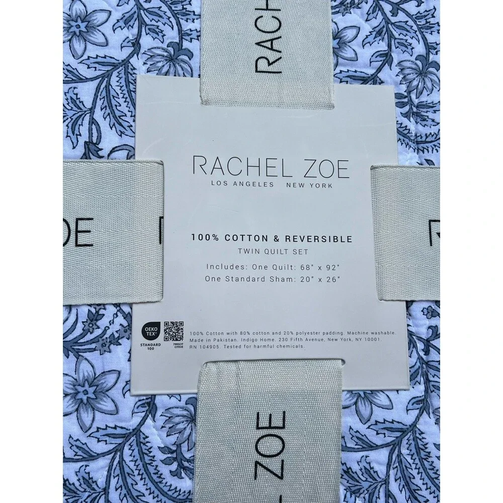 Rachel Zoe Multicolor Floral Reversible TWIN Quilt Cotton Ruffled